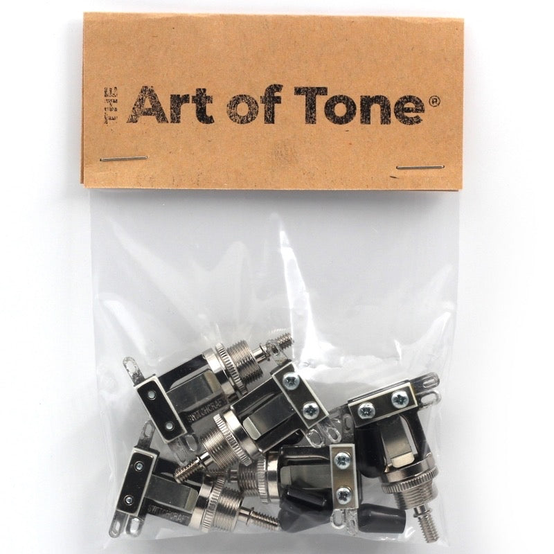 Bulk Lot of Five (5X) Switchcraft - Short Straight 3-way Toggle Switches - Genuine Switchcraft Black Tips