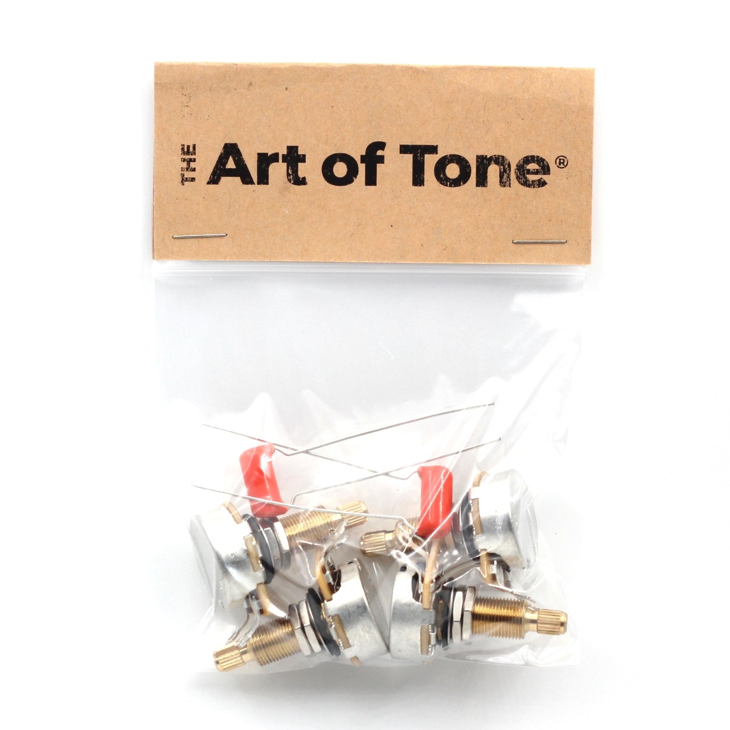Set of 4 (4X) CTS TAOT Custom 525K XL Potentiometers - LONG SPLIT Knurled Shaft - Audio Taper - 10% Tolerance + Pair of .022 Orange Drop Caps - 500K