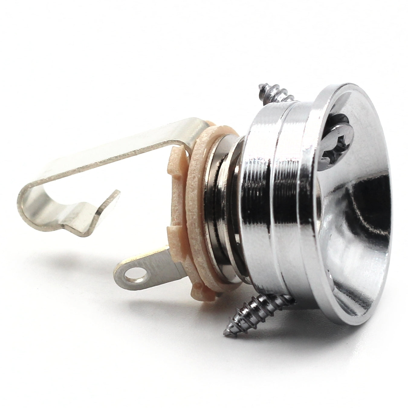 Electrosocket Jack Plate for Telecasters - Polished Chrome Finish + Switchcraft J11 Mono Jack
