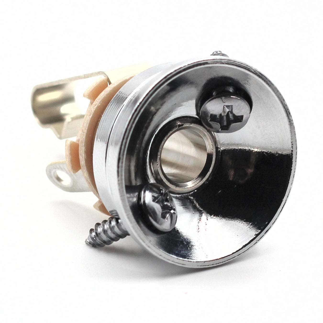 Electrosocket Jack Plate for Telecasters - Polished Chrome Finish + Switchcraft J11 Mono Jack