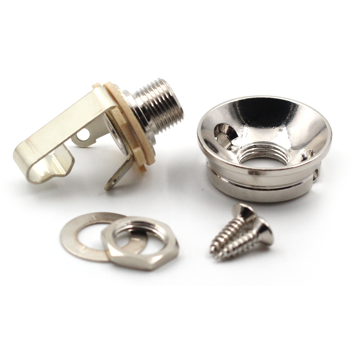 Electrosocket Jack Plate for Telecasters - Polished Nickel Finish + Switchcraft J11 Mono Jack