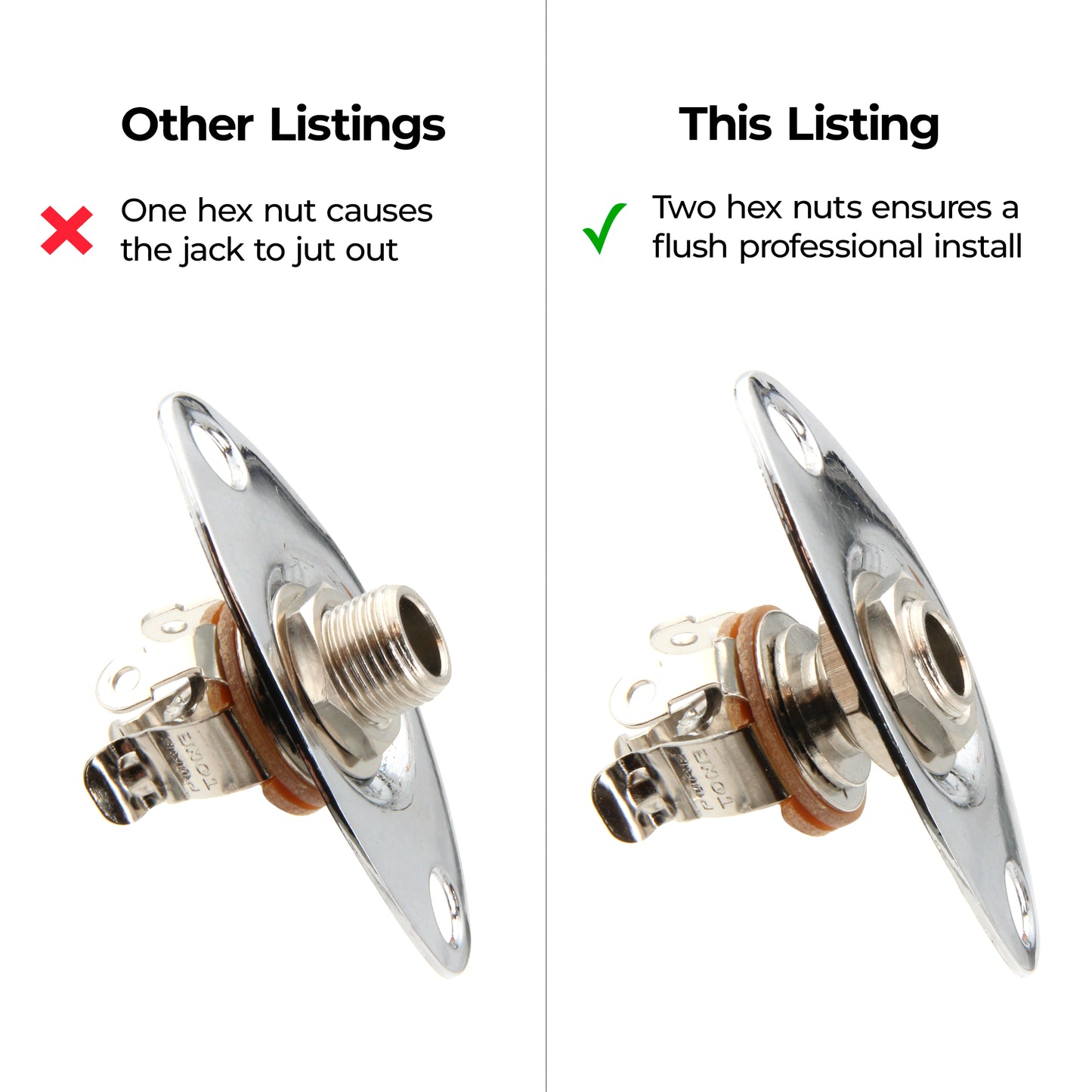 Pure Tone Mono Multi-Contact 1/4 inch Nickel Output Jack - with ADDED Hex Nut