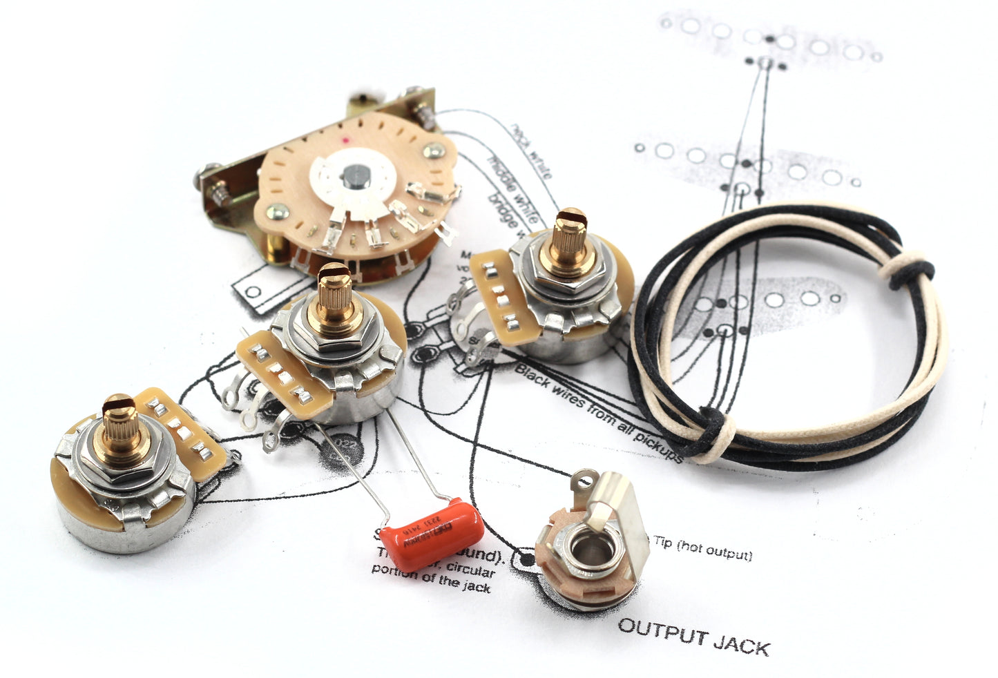 Deluxe Wiring Kit for Stratocaster® - Oak Grigsby 5-Way, .022 Orange Drop