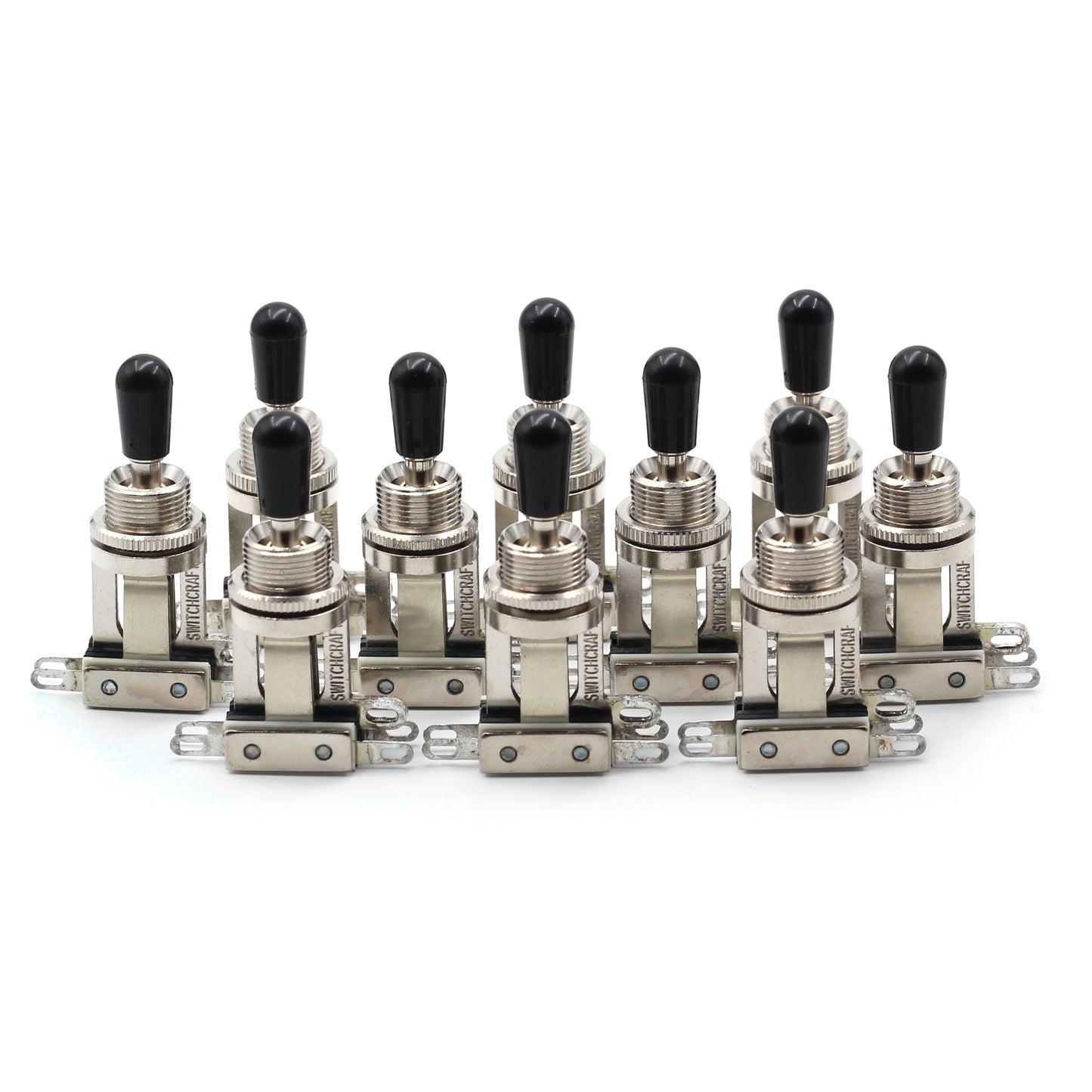 Bulk Lot of Ten (10X) Switchcraft - Short Straight 3-way Toggle Switches - Black Tips