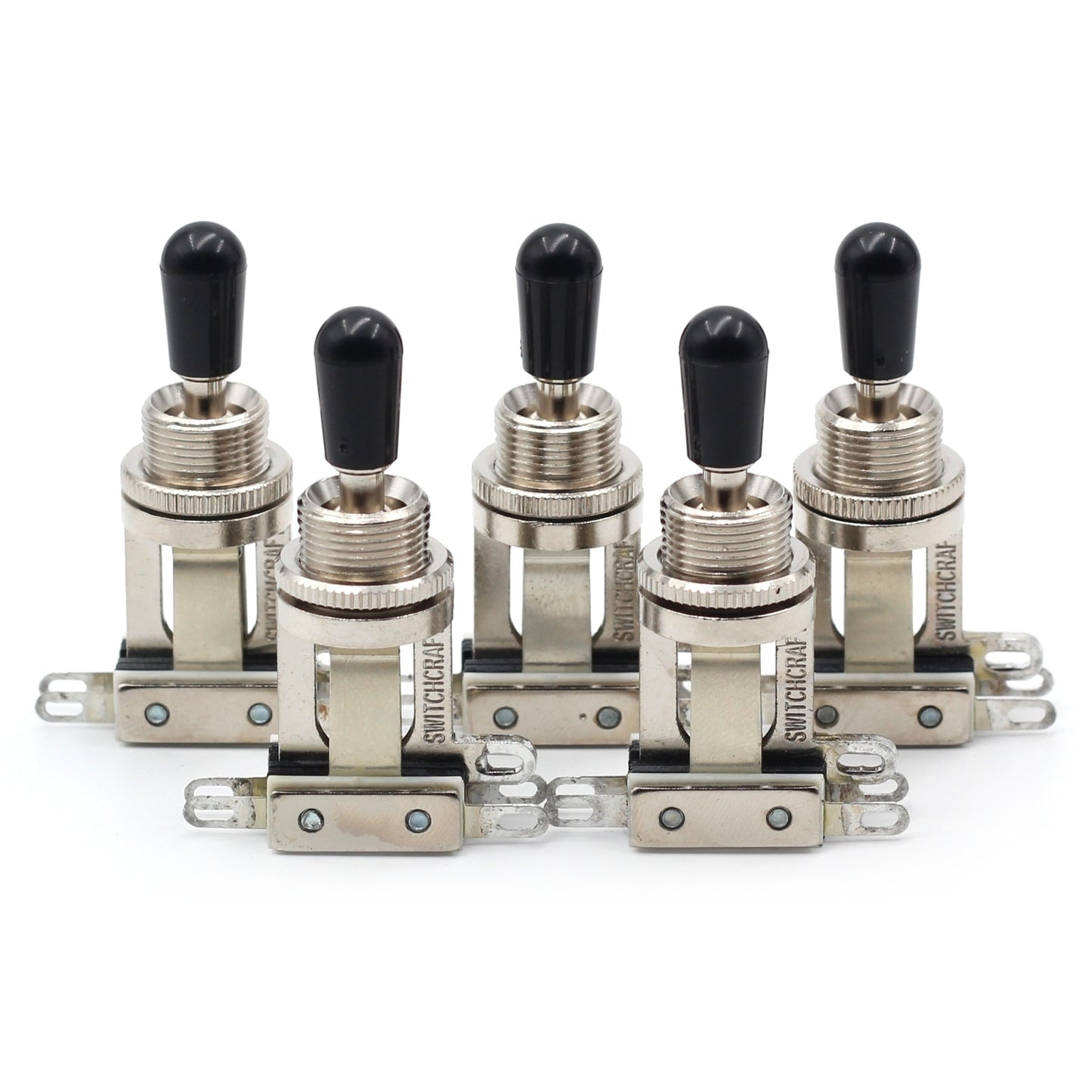 Bulk Lot of Five (5X) Switchcraft - Short Straight 3-way Toggle Switches - Genuine Switchcraft Black Tips