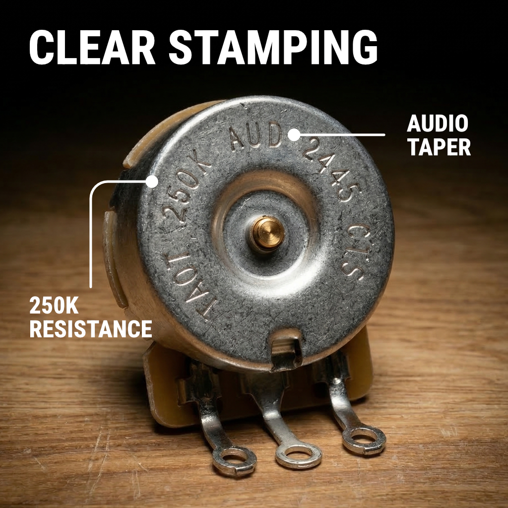 The Art of Tone CTS 250k Potentiometer - Custom Short Split Shaft, Audio Taper, 10% Tolerance