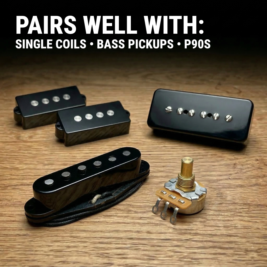 The Art of Tone CTS 250k Potentiometer for Guitar - Custom Short Solid Shaft, Audio Taper, 10% Tolerance