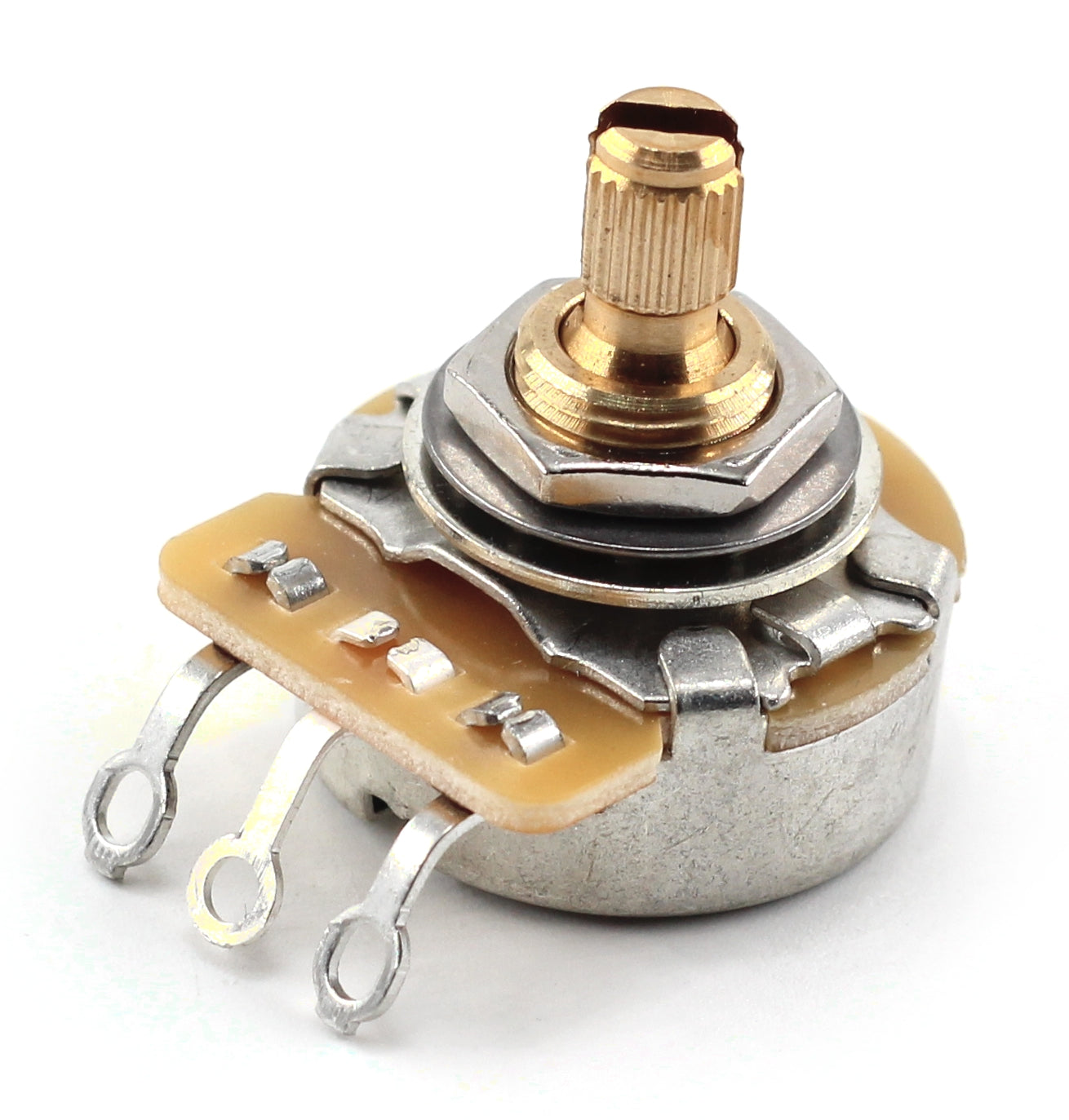 TAOT Custom CTS 250K Brass Short Split (1/4") 10% Audio Taper Potentiometers for Electric Guitar