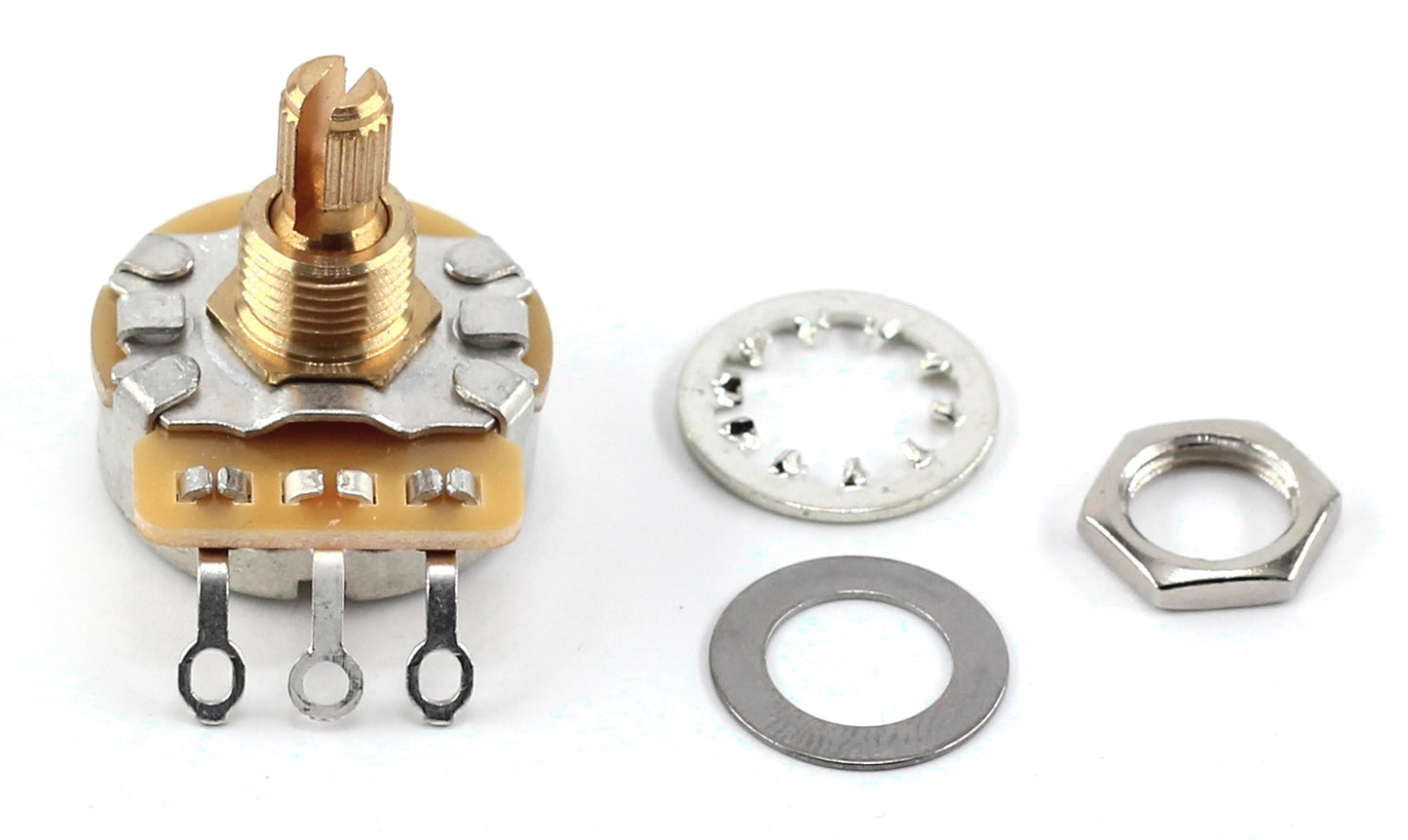 TAOT Custom CTS 250K Brass Short Split (1/4") 10% Audio Taper Potentiometers for Electric Guitar