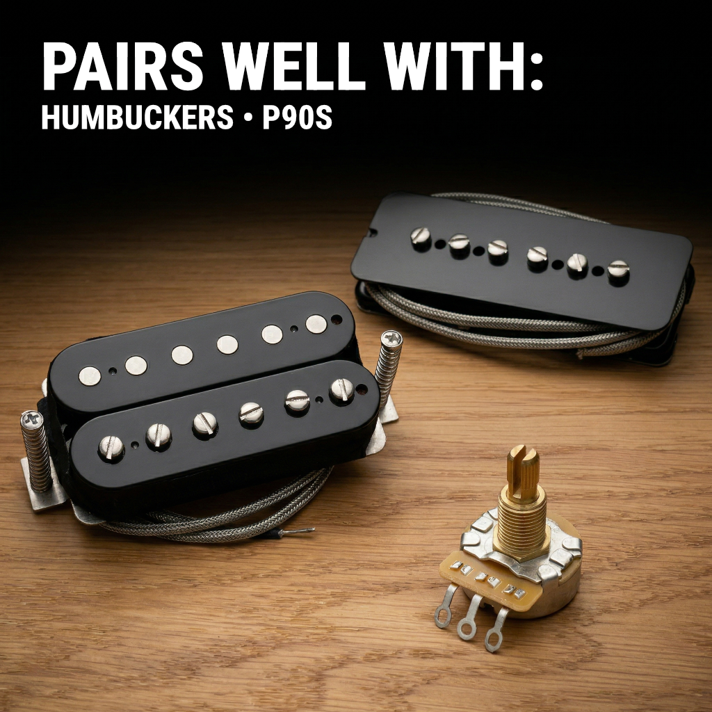 The Art of Tone 525k CTS Guitar Potentiometer - Custom Short Split Shaft, Audio Taper, 5% Tolerance (500k+ pots)