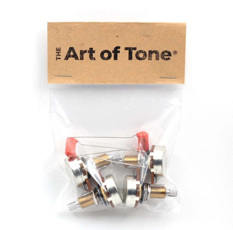Bourns 500k Potentiometers for Guitar - Long Split Shaft (4x) w/ Orange Drop .022uF/200v Guitar Capacitors (2x)