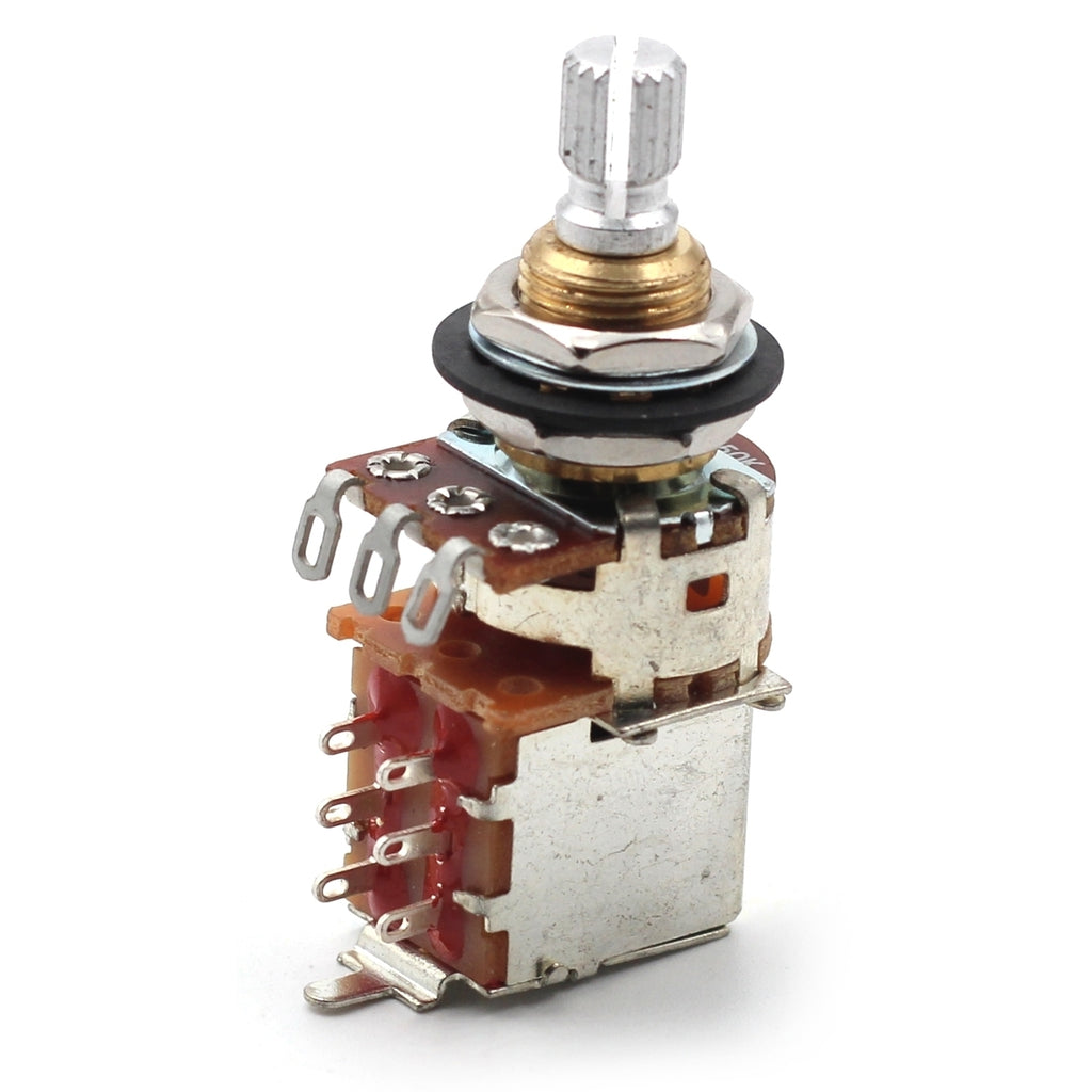 Bourns 250k Push Pull Potentiometer - Short Split Shaft, Audio Taper, DPDT, Low Friction Guitar Pot