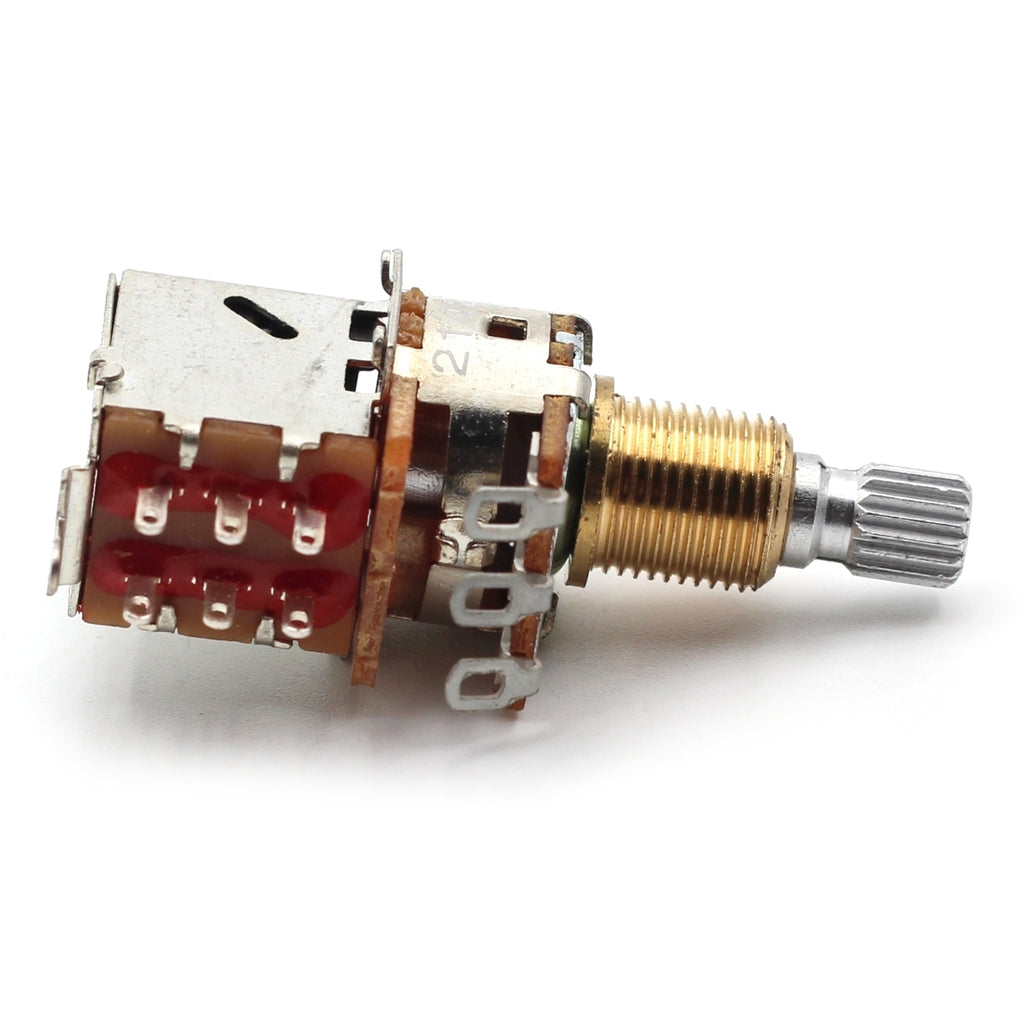 Bourns 250k Push Pull Potentiometer - Short Split Shaft, Audio Taper, DPDT, Low Friction Guitar Pot
