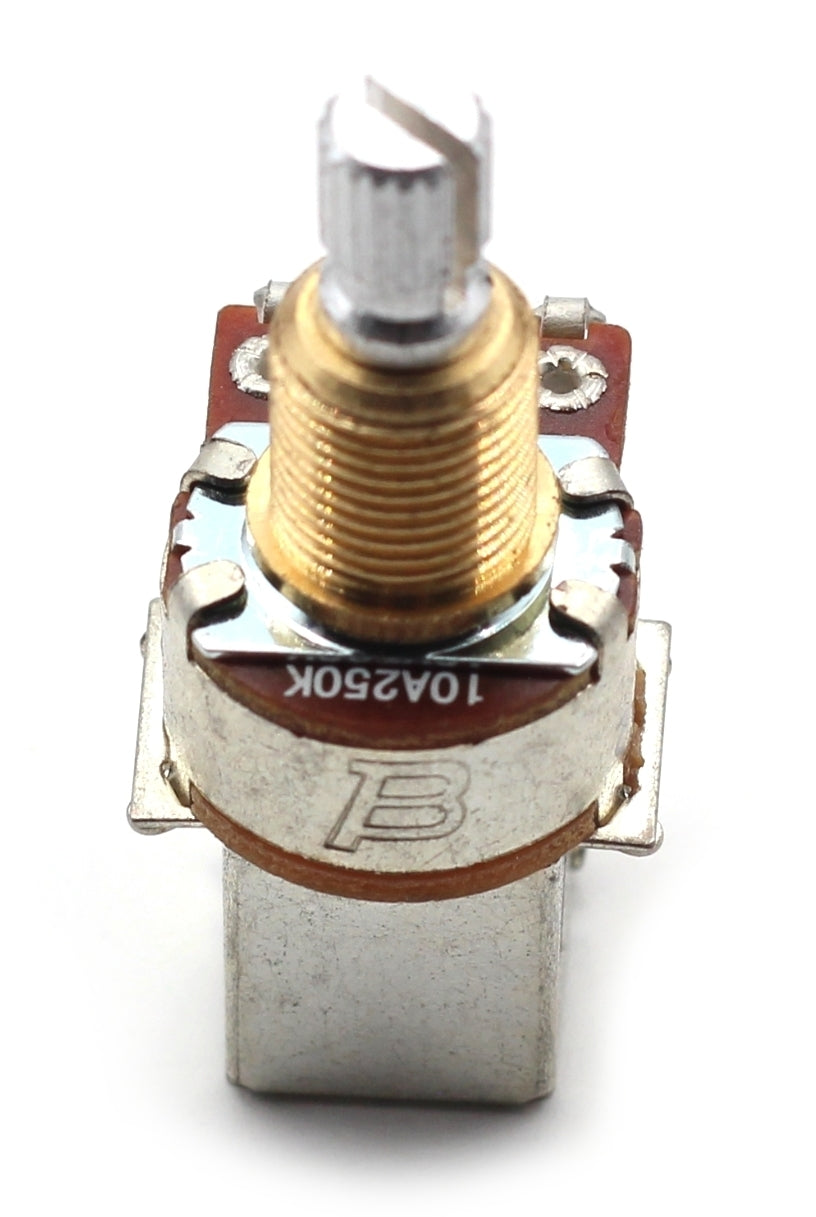 Bourns 250k Push Pull Potentiometer - Short Split Shaft, Audio Taper, DPDT, Low Friction Guitar Pot