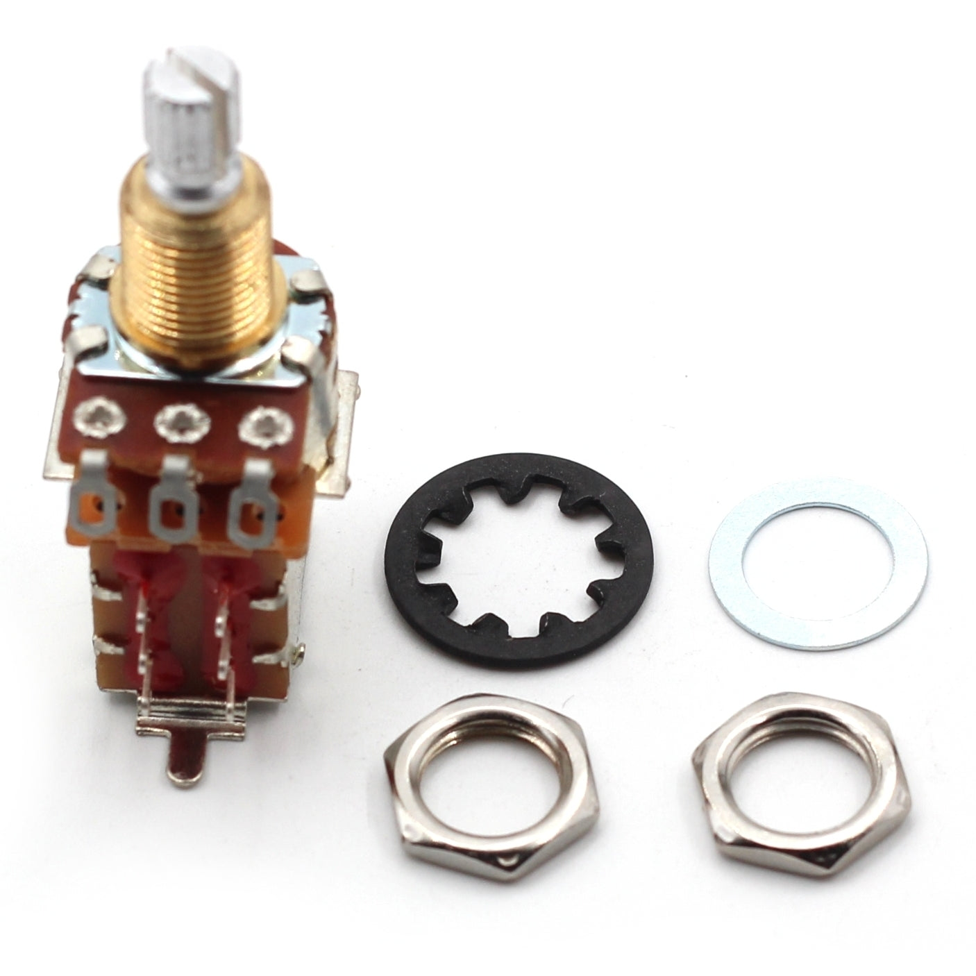 Bourns 250k Push Pull Potentiometer - Short Split Shaft, Audio Taper, DPDT, Low Friction Guitar Pot