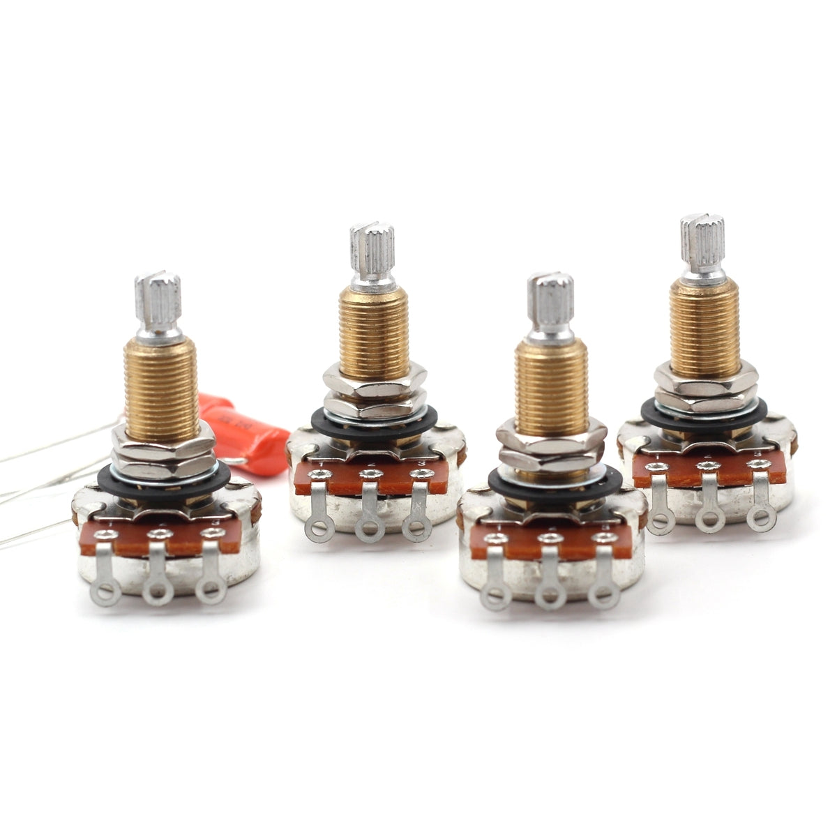 Bourns 500k Potentiometers for Guitar - Long Split Shaft (4x) w/ Orange Drop .022uF/200v Guitar Capacitors (2x)