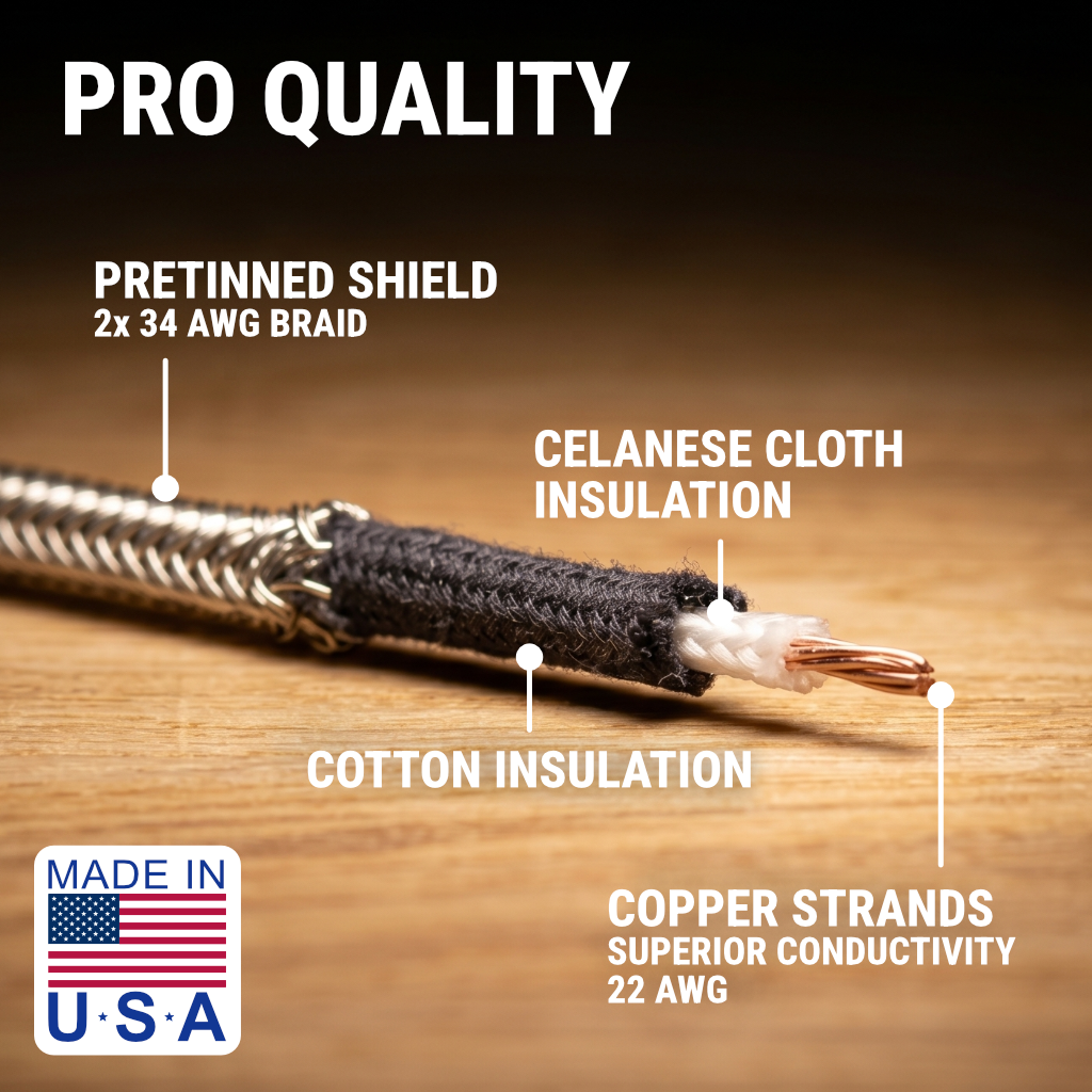 The Art of Tone Gavitt Shielded Braided Cloth Guitar Wire - Vintage-Style 22 AWG Stranded Wire, Push Back Cloth