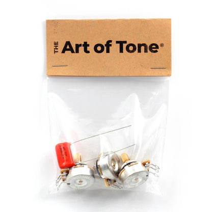 Set of 3 (3X) - CTS 450G Series 250K Potentiometers - Short SPLIT Shaft - Audio Taper - 10% Tolerance w/ .047uf Orange Drop Cap