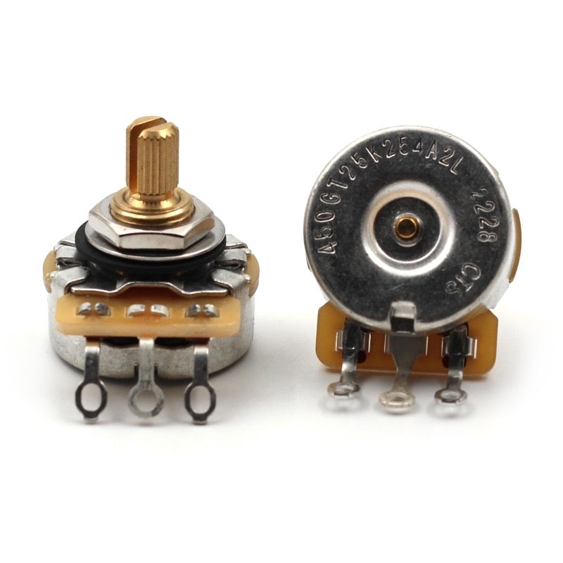 CTS 250k Potentiometer for Guitar - Short Split Shaft, Audio Taper, 10% Tolerance