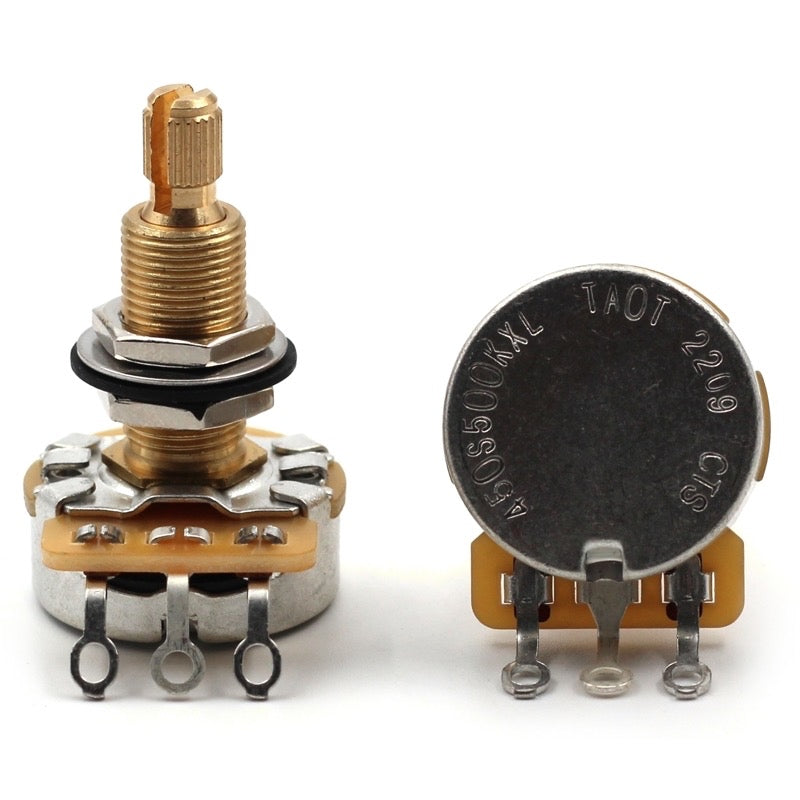 CTS 500k Potentiometer for Guitar - Long Split Shaft, Audio Taper, 10% Tolerance