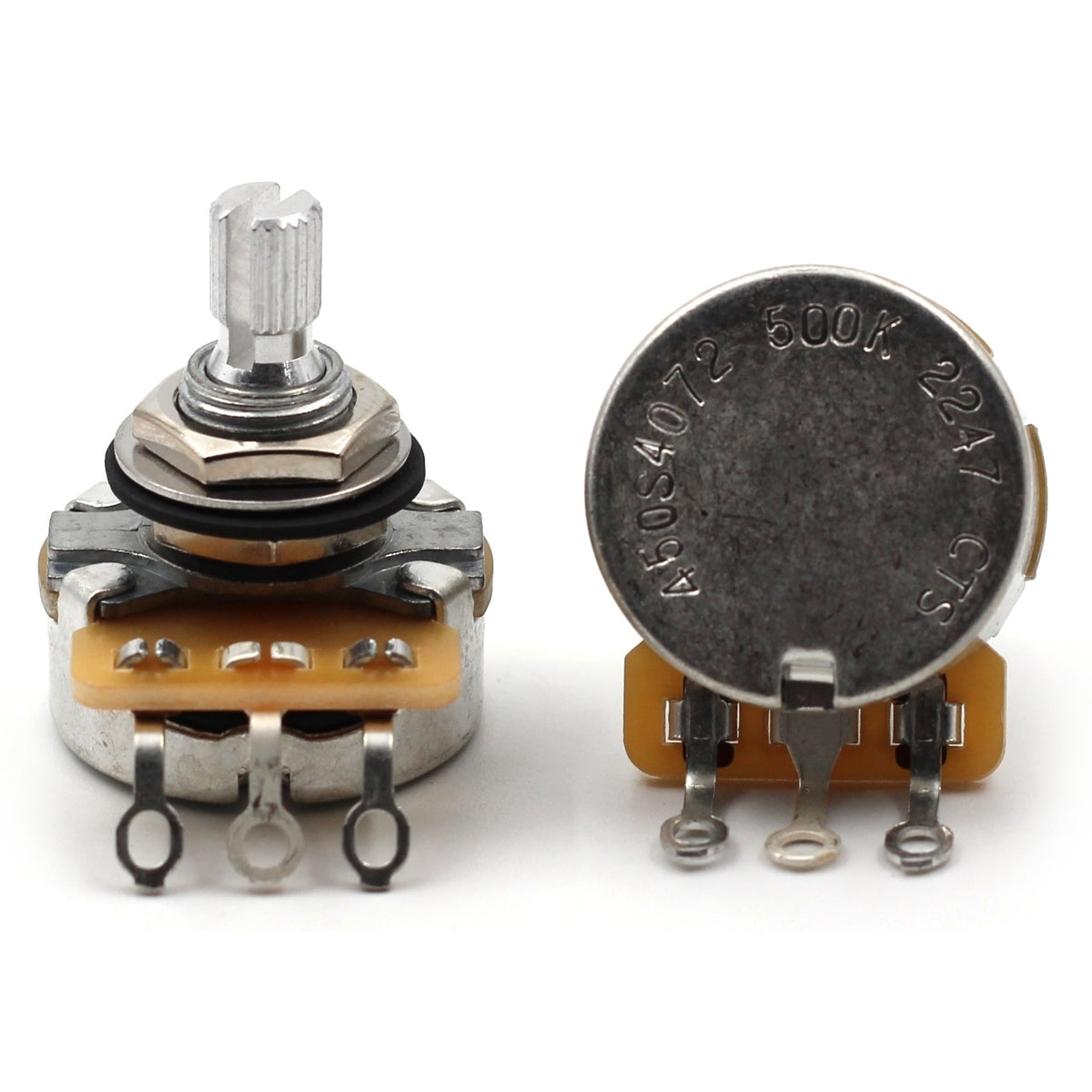 CTS 500k Potentiometer for Guitar - Short Split Shaft, Audio Taper, Aluminum, 15% Tolerance