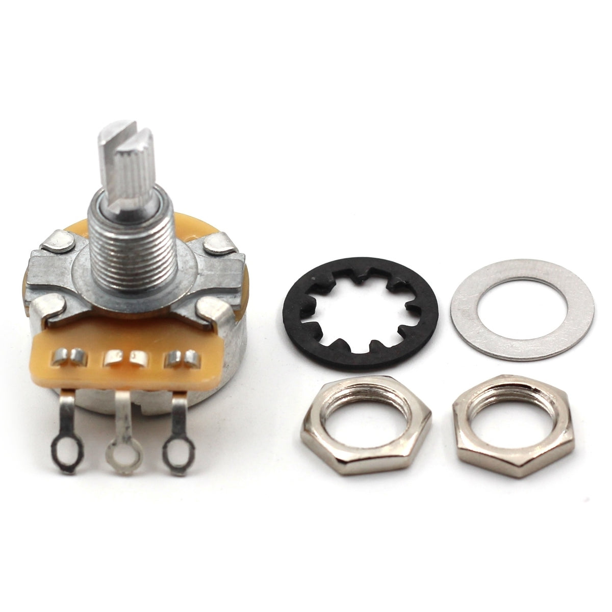 CTS 500k Potentiometer for Guitar - Short Split Shaft, Audio Taper, Aluminum, 15% Tolerance
