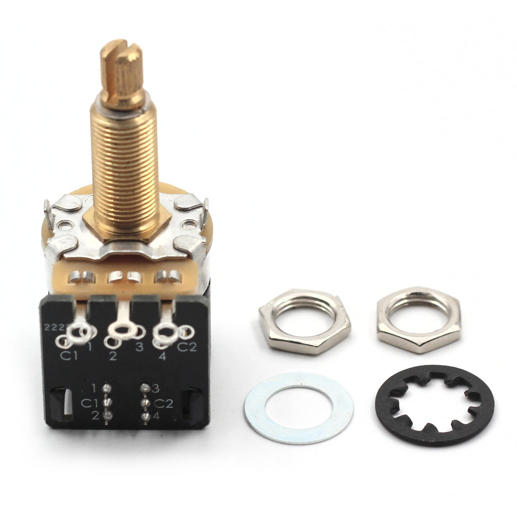 CTS 500k Potentiometer for Guitar - Push Pull Pot, Long Split Shaft, Audio Taper, DPDT, Coil Split Pot, 10% Tolerance