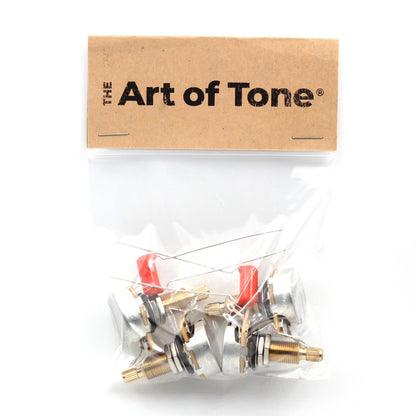 Set of 4 (4X) CTS TAOT Custom 525K XL Potentiometers - LONG SPLIT Knurled Shaft - Audio Taper - 10% Tolerance + Pair of .022 Orange Drop Caps - 500K