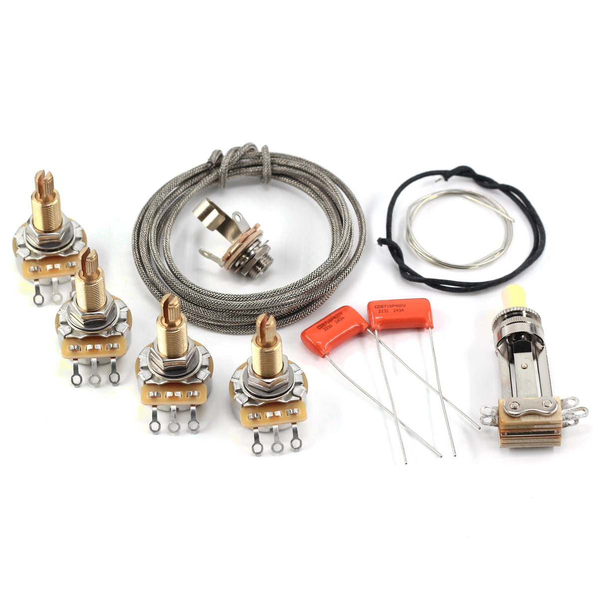 The Art of Tone Gibson® Les Paul® Wiring Kit - Custom CTS 525k Long Shaft Potentiometers and .022uF Orange Drop Guitar Capacitors