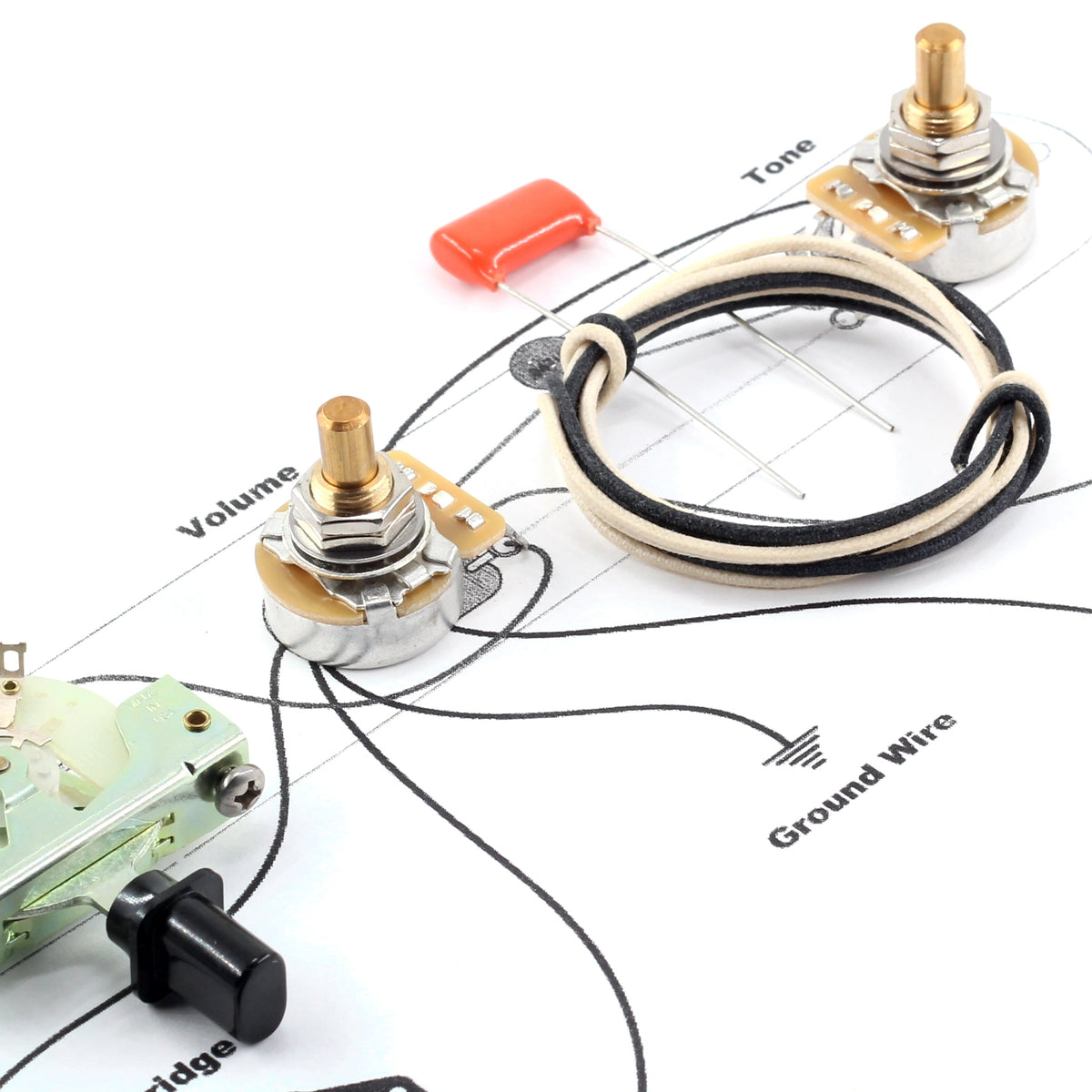 The Art of Tone Telecaster® Wiring Kit - Custom CTS 500k Potentiometers, .022uF Orange Drop Guitar Capacitors, and CRL 3 Way Switch