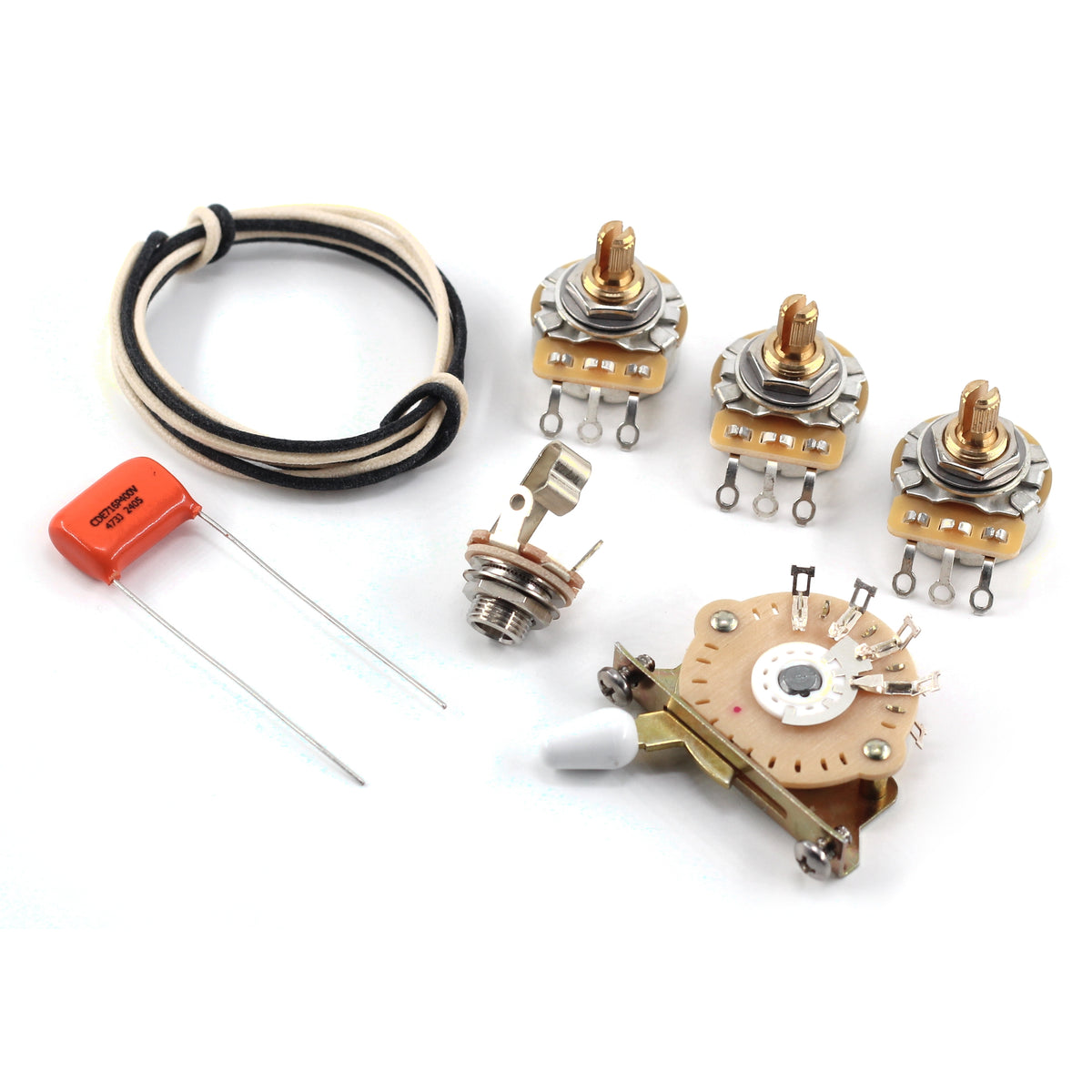 The Art of Tone Stratocaster® Wiring Kit - Oak Grigsby 5-Way Switch, .047uF Orange Drop Guitar Capacitor