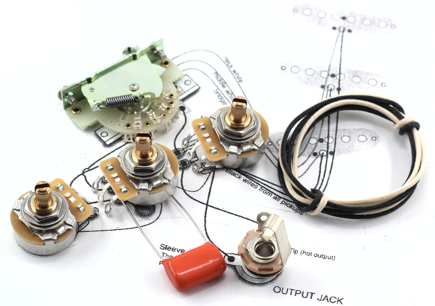 TAOT Deluxe Stratocaster® Wiring Kit - CRL 5-Way, .047 Orange Drop