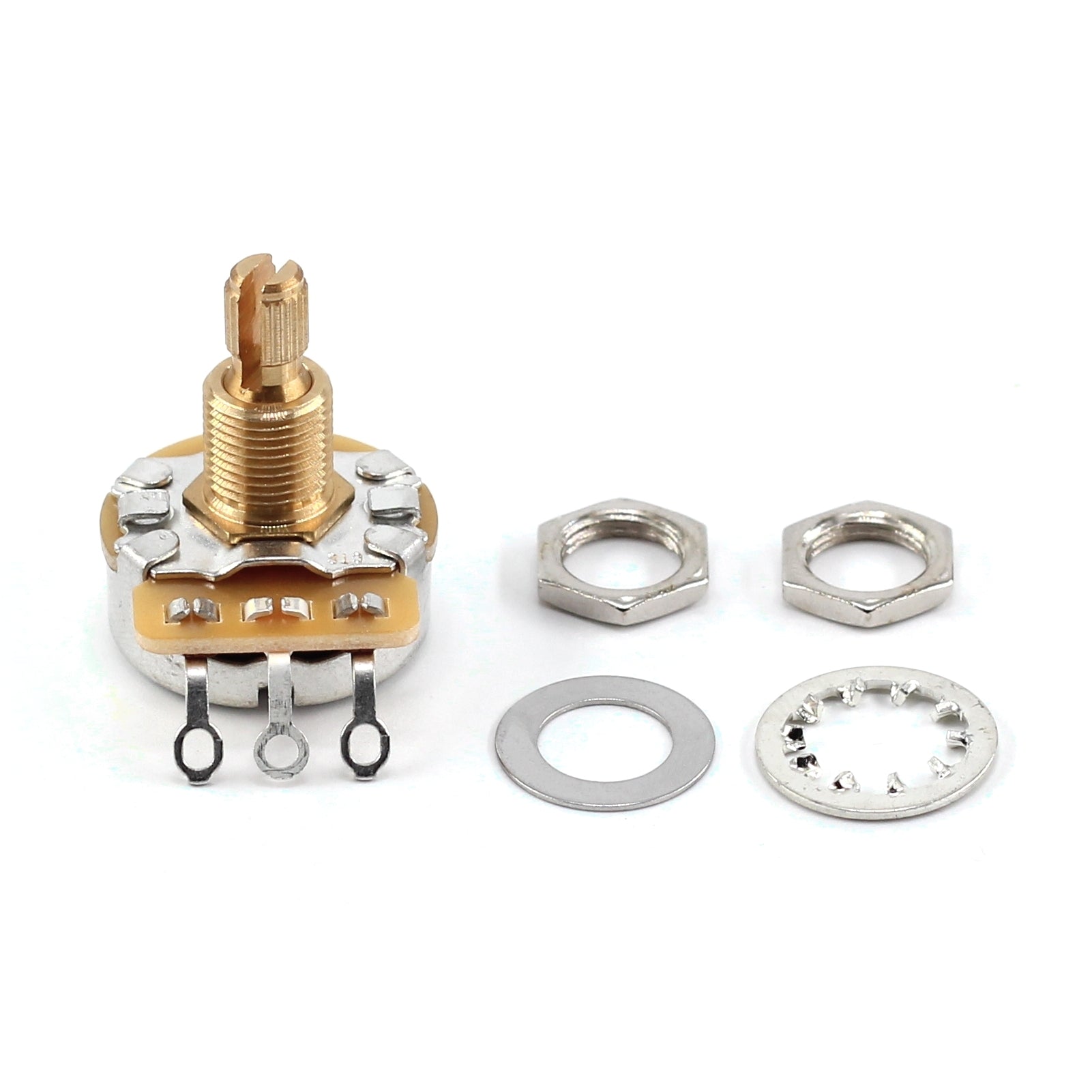 The Art of Tone CTS 500k Potentiometer for Guitar - Custom Short Split Shaft, Audio Taper, 10% Tolerance