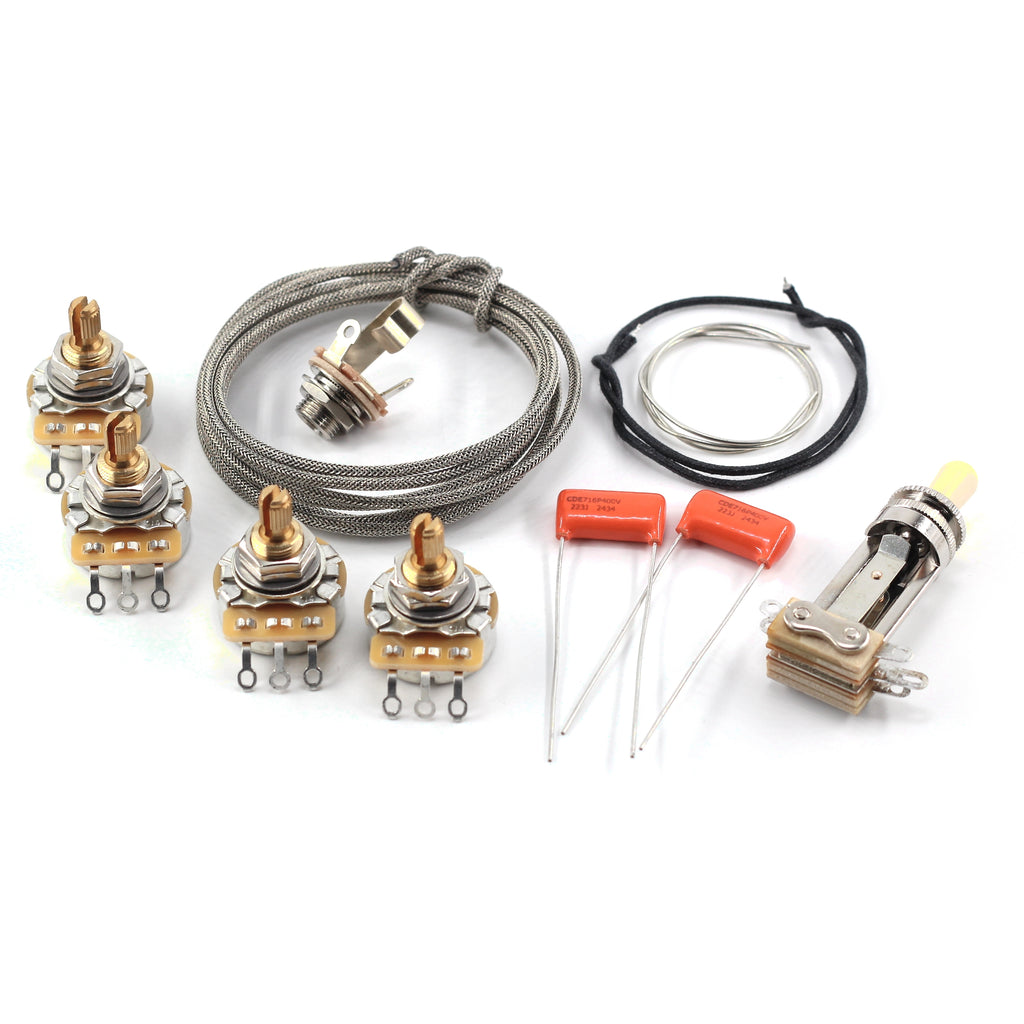 The Art of Tone Gibson® Les Paul® Wiring Kit - Custom CTS 525k Short Shaft Potentiometers and .022uF Orange Drop Guitar Capacitors
