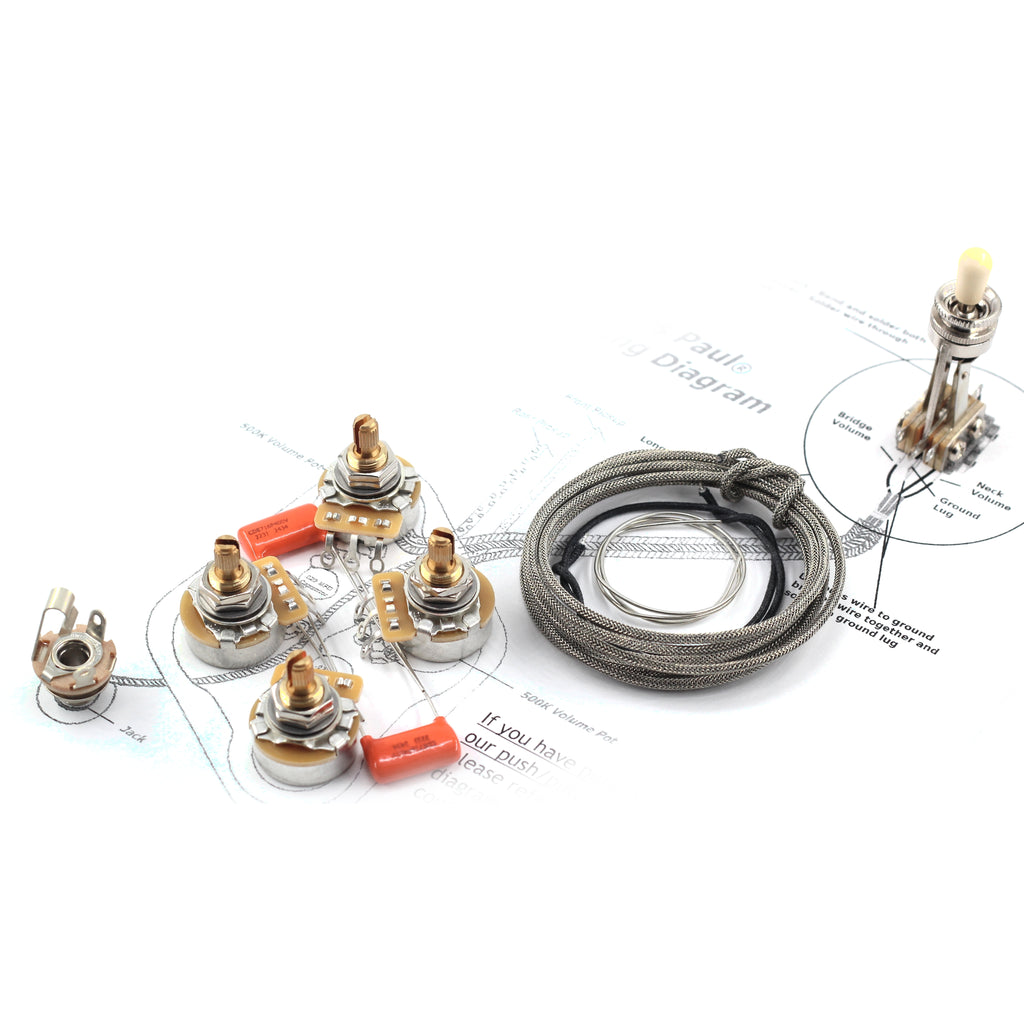 The Art of Tone Gibson® Les Paul® Wiring Kit - Custom CTS 525k Short Shaft Potentiometers and .022uF Orange Drop Guitar Capacitors