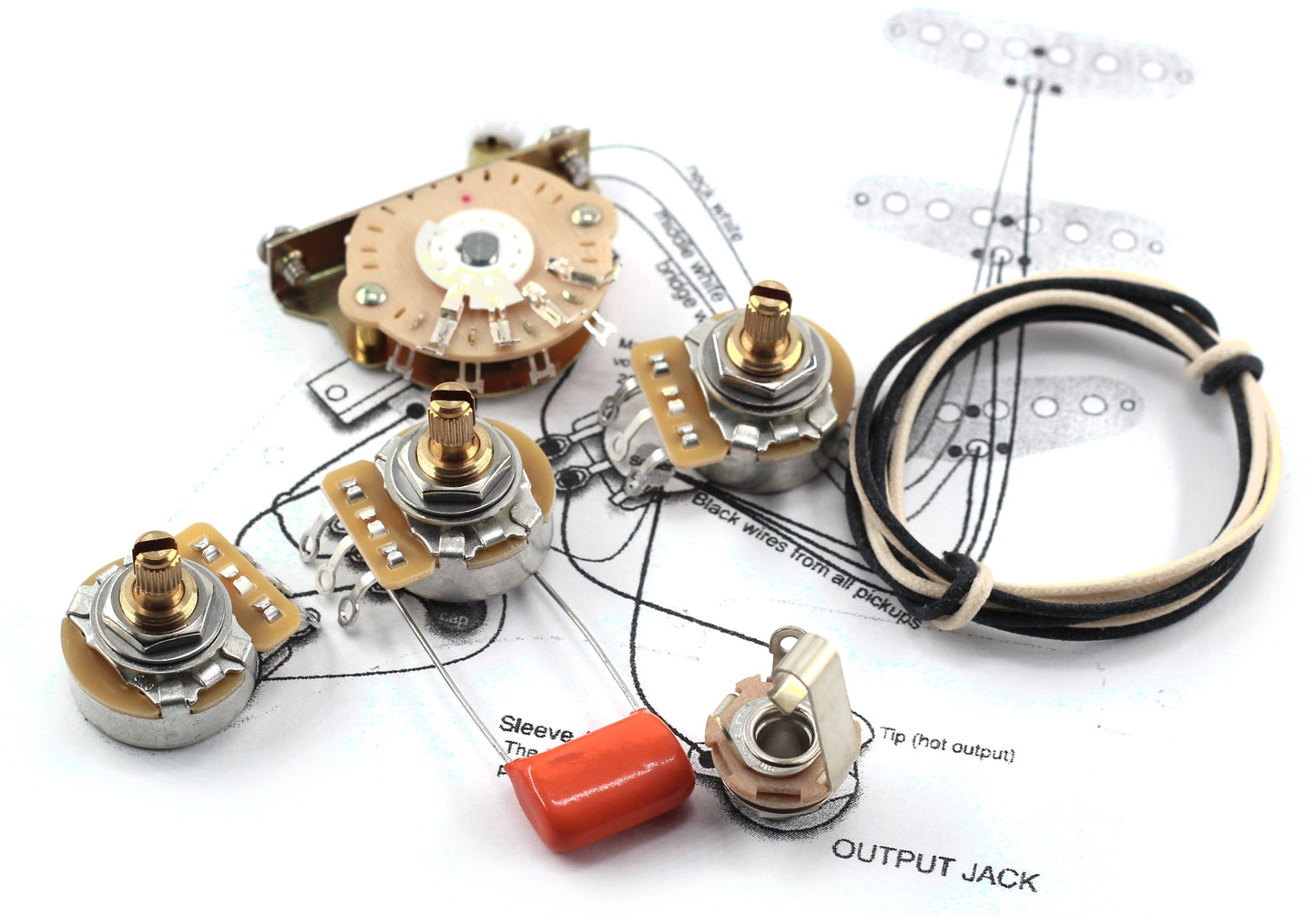 TAOT Wiring Kit - Stratocaster® - 5-way Oak Grigsby - .047 Orange Drop Cap