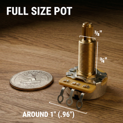 The Art of Tone 525k CTS Guitar Potentiometer - Custom Long Split Shaft, Audio Taper, 10% Tolerance