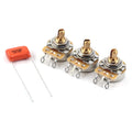 The Art of Tone Custom CTS 250k Potentiometers - Short Split Shaft (3x) w/ Orange Drop .047uF Guitar Capacitor for Fender® Strat®