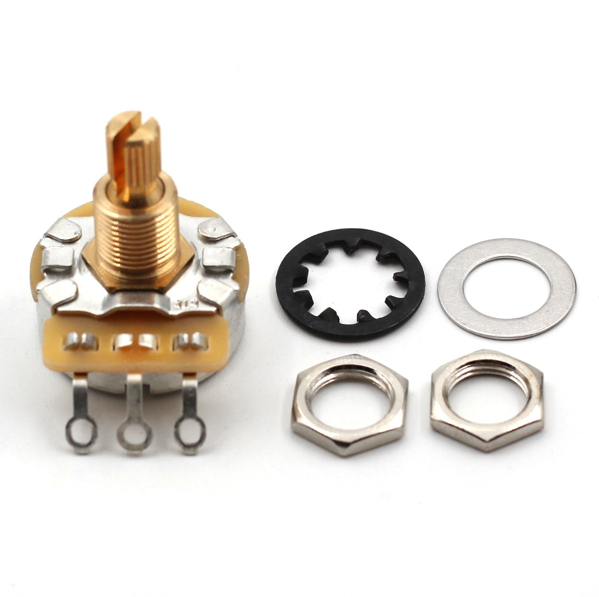 CTS 500k Potentiometer for Guitar - Short Split Shaft, Audio Taper, 20% Tolerance