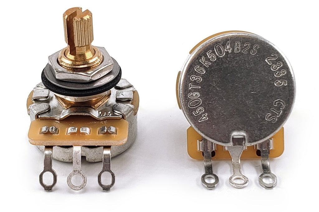 CTS 500k Potentiometer for Guitar - Short Split Shaft, Audio Taper, 20% Tolerance