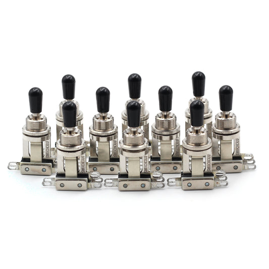 Bulk Lot of Ten (10X) Switchcraft - Short Straight 3-way Toggle Switches - Black Tips