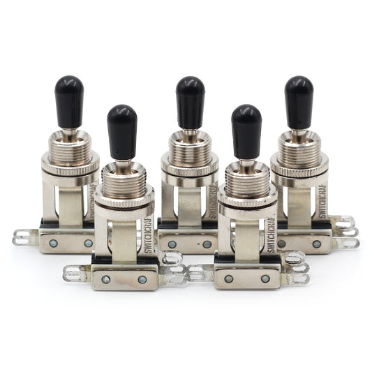 Bulk Lot of Five (5X) Switchcraft - Short Straight 3-way Toggle Switches - Genuine Switchcraft Black Tips